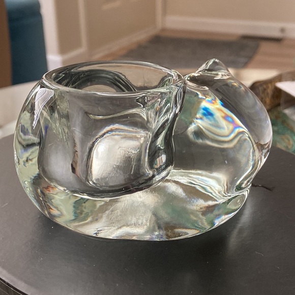 HEAVY CUT GLASS of a SLEEPING CAT - VOTIVE HOLDER - Picture 3 of 6